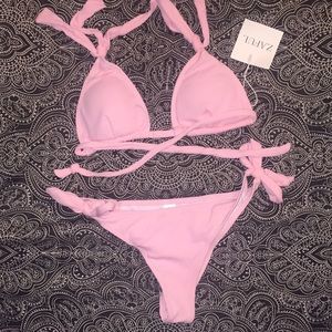 Zaful pink ribbed bikini
